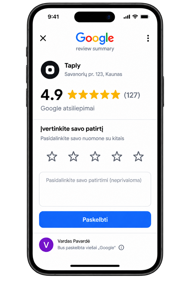 Google atsiliepimo ekranas